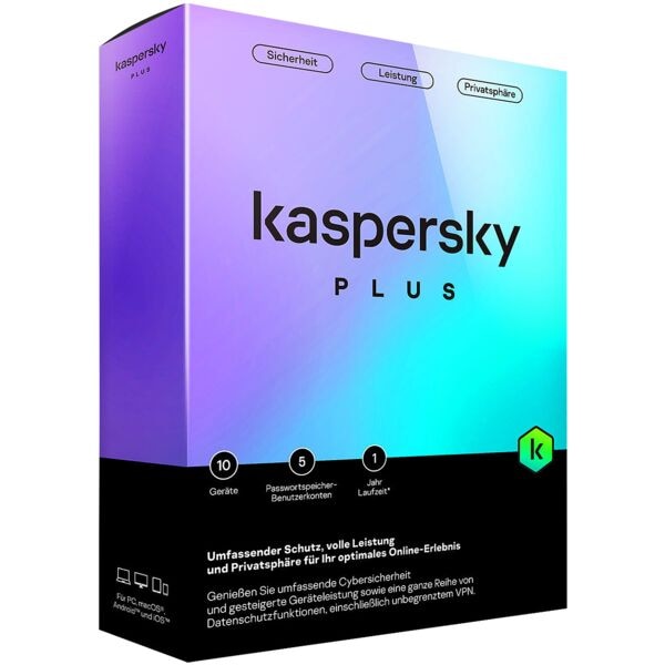 Kaspersky Sicherheitssoftware Plus Vollversion 10 Gerte / 1 Jahr
