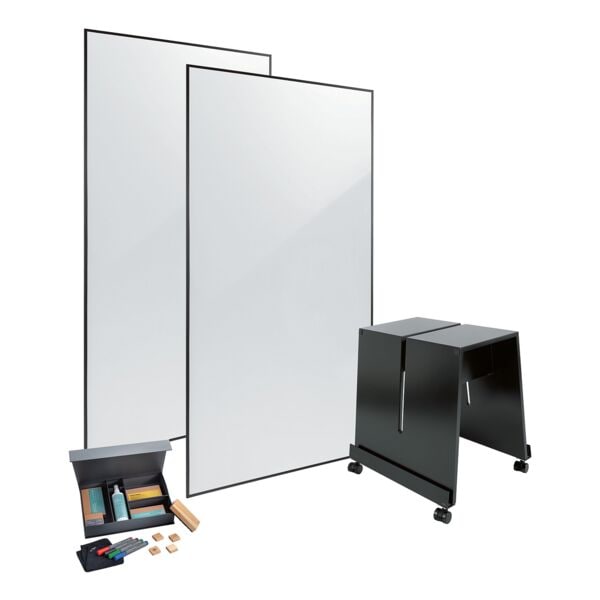 2x Whiteboard Meet up 90 x 180 cm schwarz inkl. Whiteboard Stand und Zubehr-Set