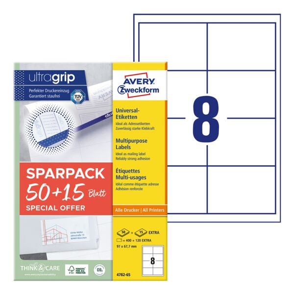 Avery Zweckform Universaletiketten permanent weiß 97x67,7 mm 520 Stück 4782-65 Avery Zweckform Universaletiketten permanent weiß 97x67,7 mm 520 Stück 4782-65