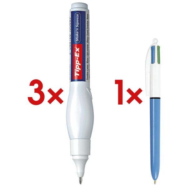Tipp-Ex 3x Korrekturstift Shake 'n Squeeze inkl. 4-Farb-Kugelschreiber 4 Colours