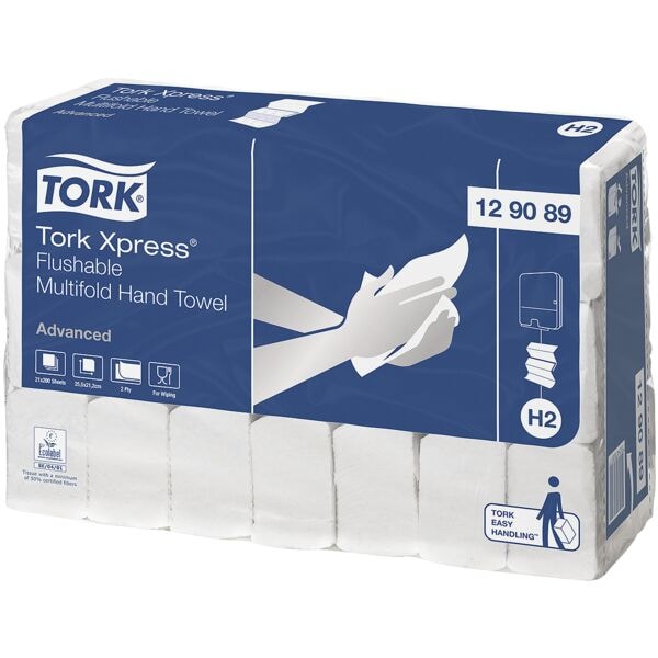 Papierhandtcher Tork Xpress® Advanced H2 2-lagig, wei, 21,3 cm x 24 cm aus 100% Recyclingfasern mit Interfold - 4200 Blatt gesamt