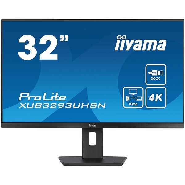 Iiyama ProLite XUB3293UHSN-B5 IPS Monitor, 80 cm (31,5''), 16:9, Ultra HD (4K), HDMI, DisplayPort, HDCP, Ethernet (LAN), Audio Jack, 2x USB, 2x USB Typ C