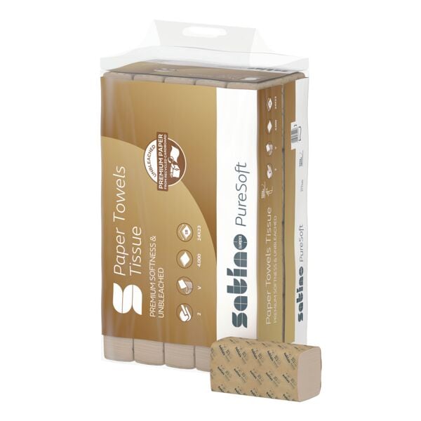 Papierhandtücher Satino PureSoft PureSoft 2-lagig, natur, 24 cm x 23 cm aus 100% Recyclingpapier mit Z-Falzung - 4000 Blatt gesamt