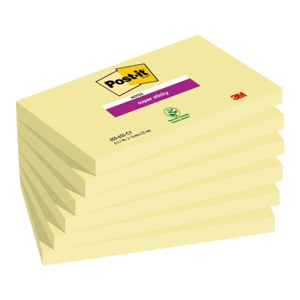 Post-it Super Sticky Haftnotizblock Super Sticky Notes 12,7 x 7,6 cm, 540 Blatt gesamt, gelb 655-6SSCY-EU Post-it Super Sticky Haftnotizblock Super Sticky Notes 12,7 x 7,6 cm, 540 Blatt gesamt, gelb 655-6SSCY-EU