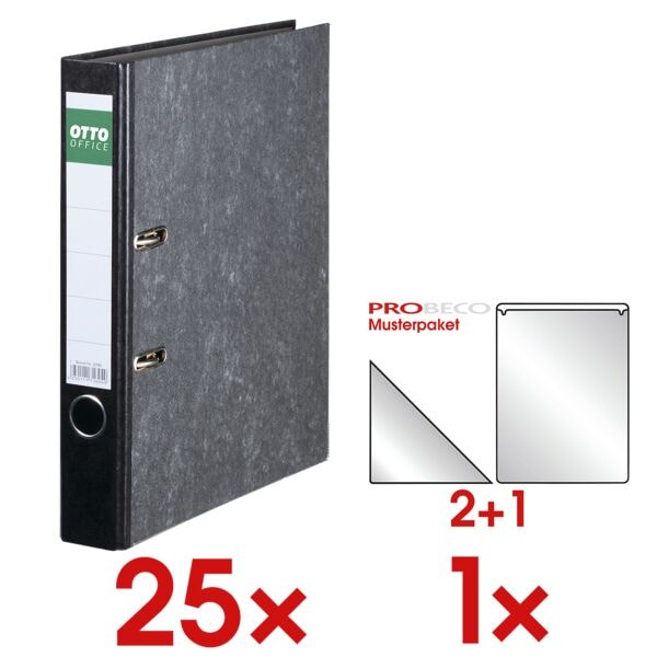 25x Ordner A4 OTTO Office Classic schmal, Wolkenmarmor inkl. 3-tlg. Musterpaket Selbstklebelsungen Probeco