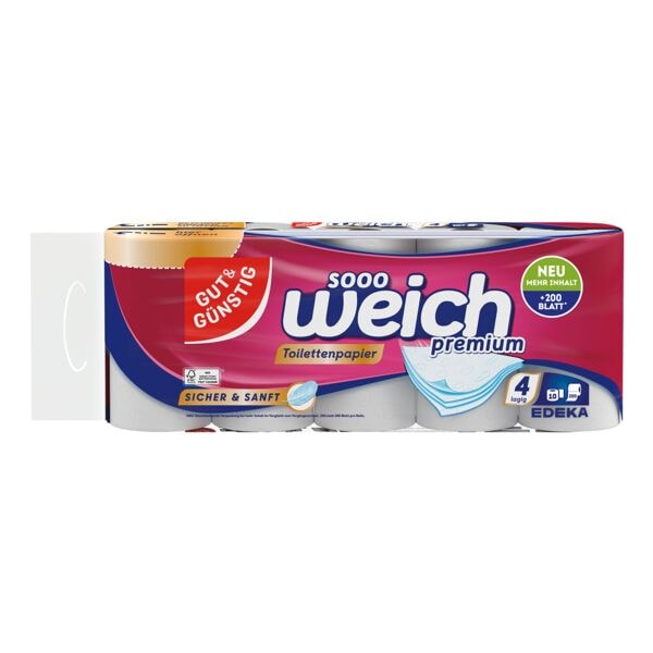Gut & Günstig Toilettenpapier Sooo weich premium 4-lagig, weiß - 1 Pack mit 10 Rollen