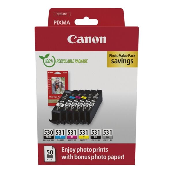 Canon Value Pack: Tintenpatronen-Set »PGI-530 & CLI-531« inkl. 50 Blatt Fotopapier 10x15 cm