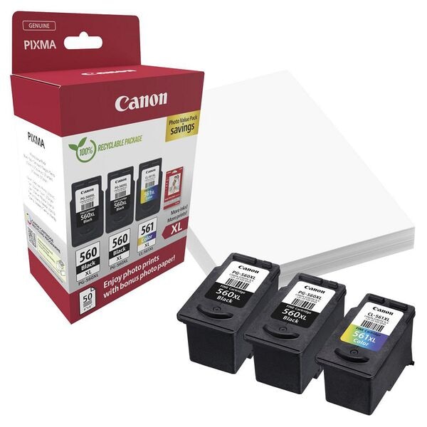 Canon Value Pack: Tintenpatronen-Set »2xPG560XL+1xCL561XL« inkl. 50 Blatt Fotopapier 10x15 cm
