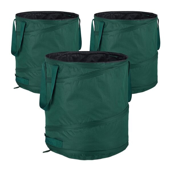 relaxdays 3er-Set Laubsack selbstaufstellend 60 Liter grn