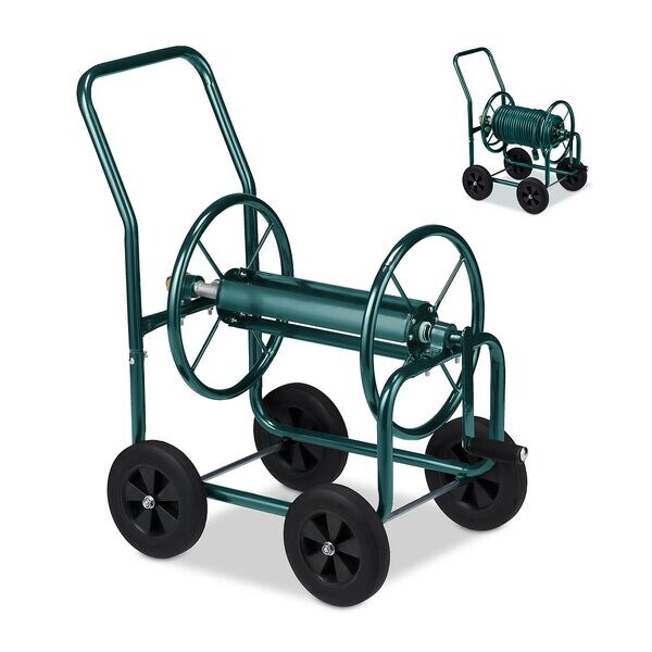 relaxdays Schlauchwagen Metall grün relaxdays Schlauchwagen Metall grün