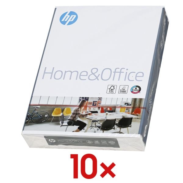 10x Multifunktionales Druckerpapier A4 HP Home & Office - 5000 Blatt gesamt, 80g/qm