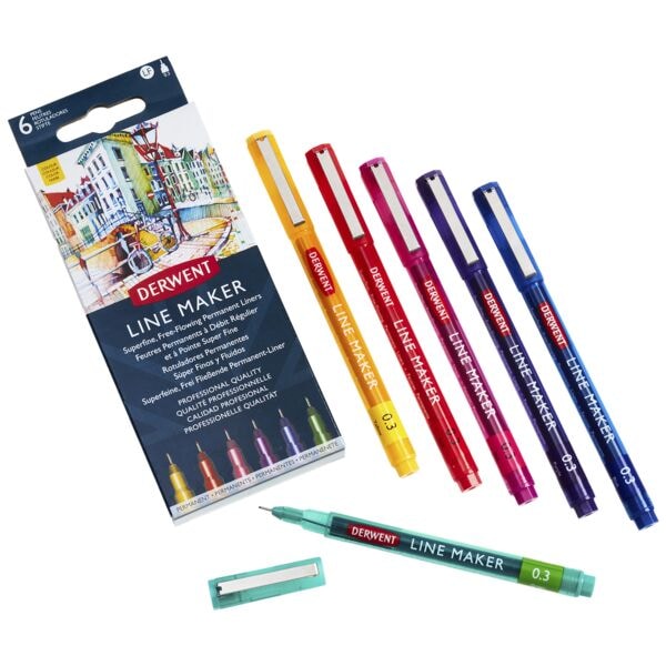 6x DERWENT Fineliner Line Maker Colour 0,05 - 0,8mm