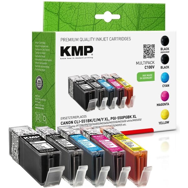 KMP Tintenpatronen-Set ersetzt Canon PGI-550 XL BK / CLI-551 XL BK/C/M/Y