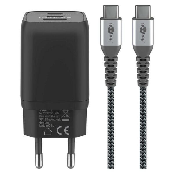 goobay USB-C Ladekabel mit Adapter 1 m goobay USB-C Ladekabel mit Adapter 1 m