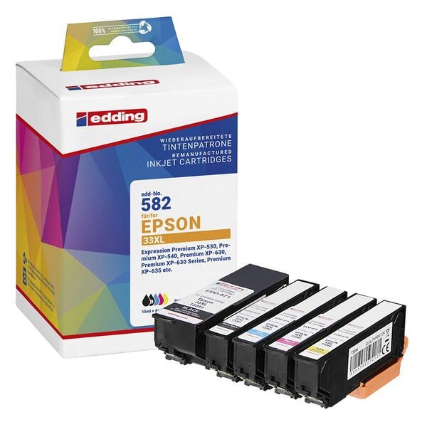 Edding Tintenpatronen-Set ersetzt Epson »33XL« schwarz, schwarz (Foto), cyan, magenta, gelb