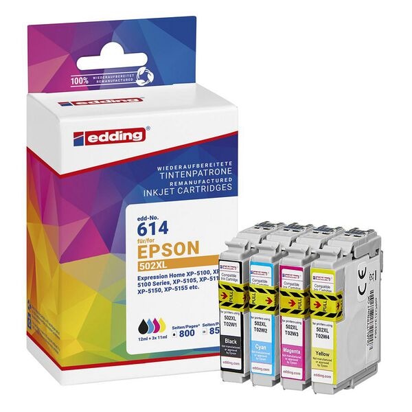 Edding Tintenpatronen-Set ersetzt Epson »502XL« schwarz, cyan, magenta, gelb