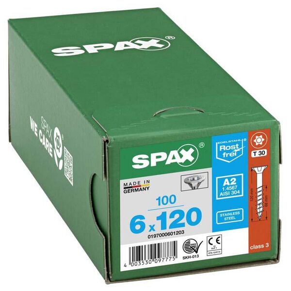 SPAX Universalschrauben T30 Senkkopf Edelstahl A2 6 x 120 mm 100 Stück