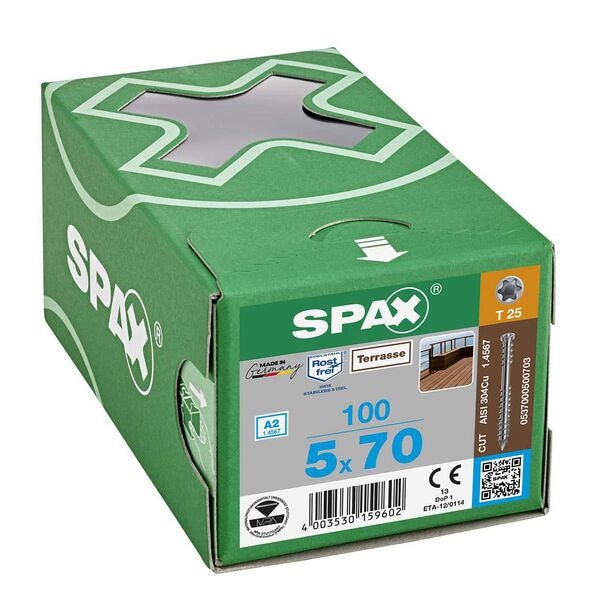 SPAX Terrassenschrauben T25 Zylinderkopf Edelstahl A2 5 x 70 mm 100 Stck
