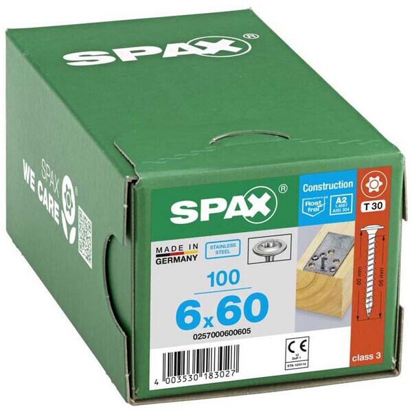 SPAX Holzbauschrauben T30 Tellerkopf Edelstahl A2 6 x 60 mm 100 Stck