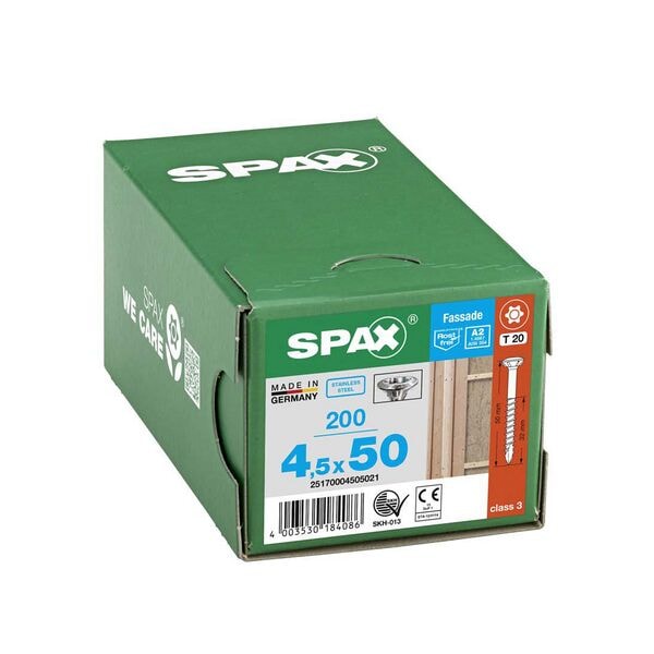 SPAX Fassadenschrauben T20 Linsensenkkopf A2 4,5 x 50 mm 200 Stck