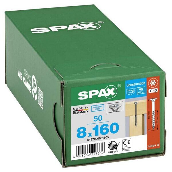 SPAX Universalschrauben T40 Senkkopf Edelstahl A2 8 x 160 mm 50 Stck