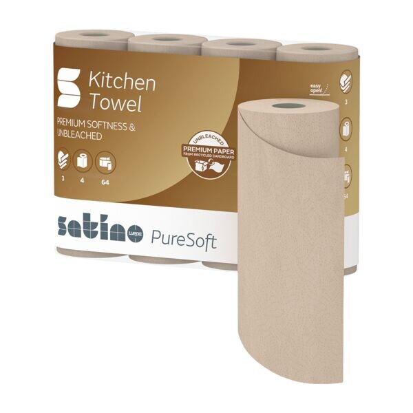 Satino PureSoft Küchenrollen aus 100% Recycling-Karton 3-lagig, 4 Rollen (1 Pack à 4 Rollen) Satino PureSoft Küchenrollen aus 100% Recycling-Karton 3-lagig, 4 Rollen (1 Pack à 4 Rollen)