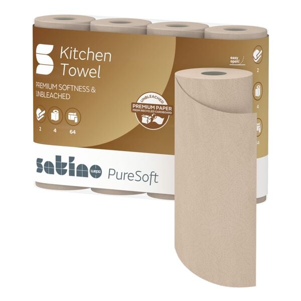 Satino PureSoft Kchenrollen aus 100% Recycling-Karton 2-lagig, 4 Rollen (1 Pack  4 Rollen)
