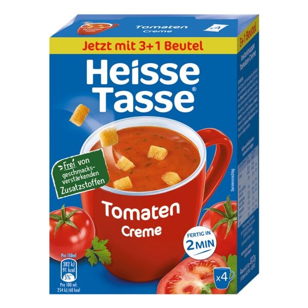 Heisse Tasse Heie Tasse Instant-Suppe Tomatencreme Suppe - 4x 21,8 g