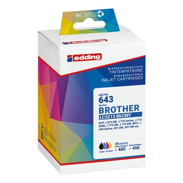 Edding Tintenpatronen-Set ersetzt Brother »LC3213 BkCMY«