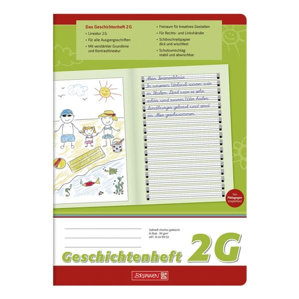 Brunnen Geschichtenheft A4 Sonderlineatur (Lineatur 2G), ohne Rand, ab 2. Klasse