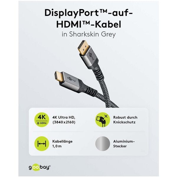 goobay DisplayPort auf HDMI-Kabel 4K - 2 m goobay DisplayPort auf HDMI-Kabel 4K - 2 m