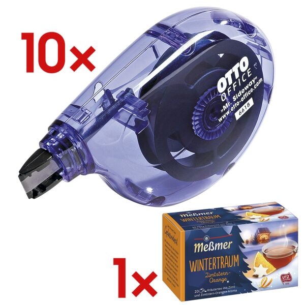 10x OTTO Office Einweg-Korrekturroller Mr. Sideway 4,2 mm / 8,5 m inkl. Roobibostee Wintertraum Zimtstern-Orange
