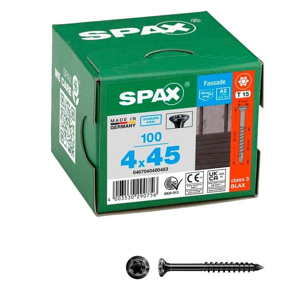 SPAX Fassadenschrauben T15 Linsensenkkopf BLAX 4 x 45 mm 100 St. SPAX Fassadenschrauben T15 Linsensenkkopf BLAX 4 x 45 mm 100 St.