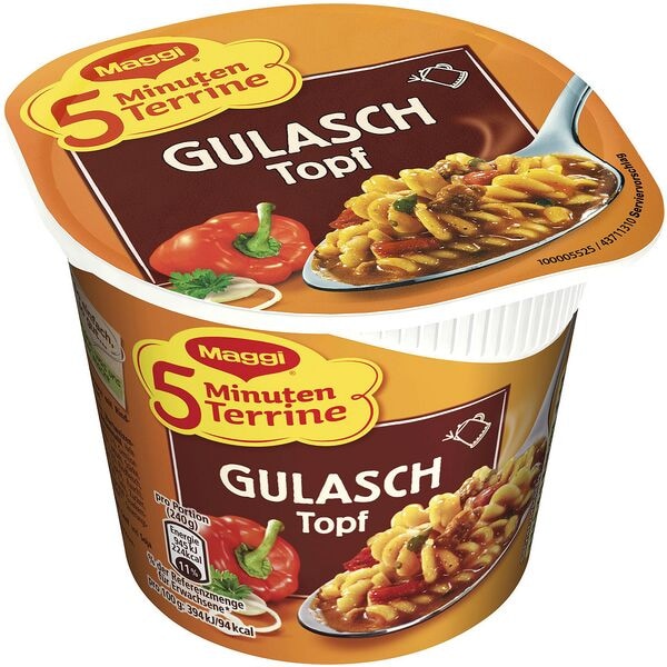 Maggi 5 Minuten Terrine Nudeln in Paprikasauce mit Rindfleisch, ungarische Art 8x 57 g