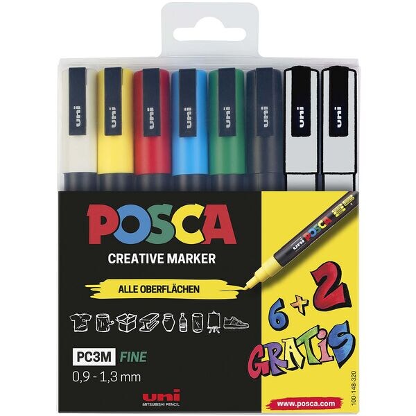 8x uni-ball Permanent-Marker POSCA PC-3M - Rundspitze 8x uni-ball Permanent-Marker POSCA PC-3M - Rundspitze