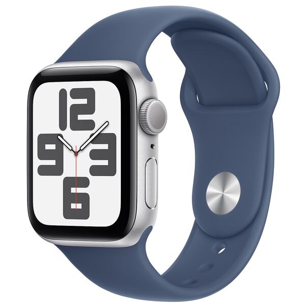 Apple Watch SE 40 mm Aluminium Silber (GPS) Sportarmband S/M 32 GB denim, silber