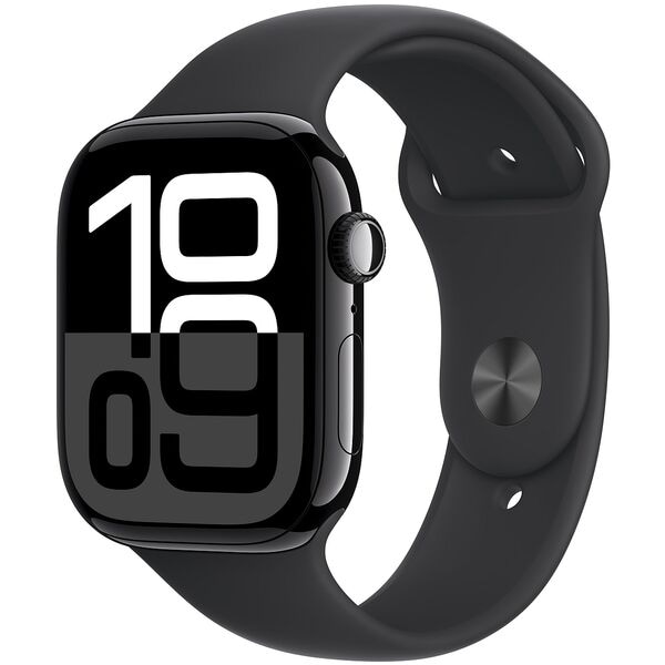 Apple Watch Series 10 46 mm Aluminium Diamantschwarz (GPS+Cellular) Sportarmband schwarz S/M 64 GB schwarz, diamantschwarz