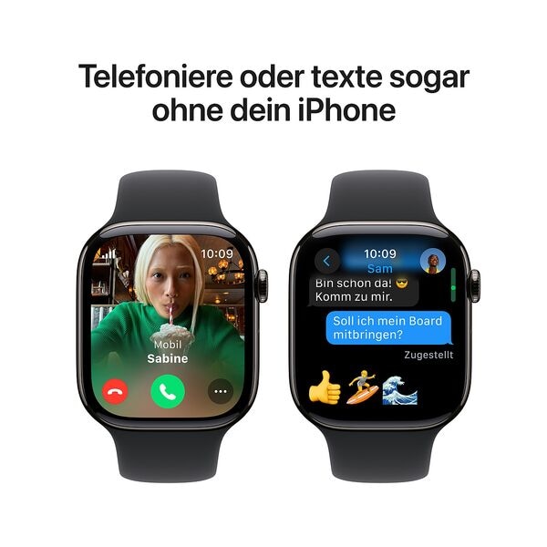 Apple Watch Series 10 46 mm Titan Schiefer (GPS+Cellular) Sportarmband schwarz M/L 64 GB schwarz