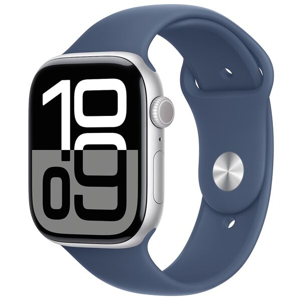 Apple Watch Series 10 46 mm Aluminium Silber (GPS) Sportarmband denim S/M 64 GB denim, silber