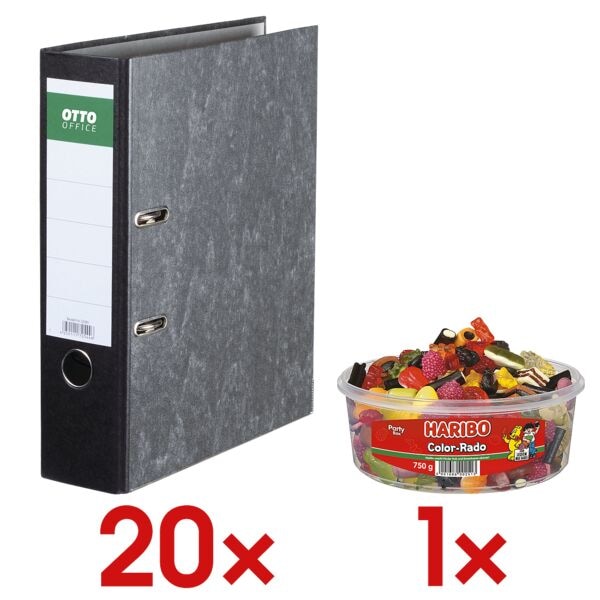 20x Ordner A4 OTTO Office Classic breit, Wolkenmarmor inkl. Fruchtgummi »Color-Rado« Party Box 750 g