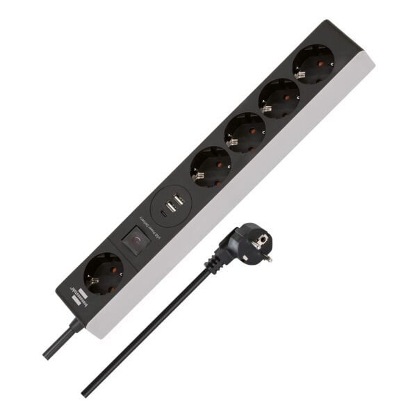 5-fach Steckdosenleiste mit USB-C PD schwarz/wei