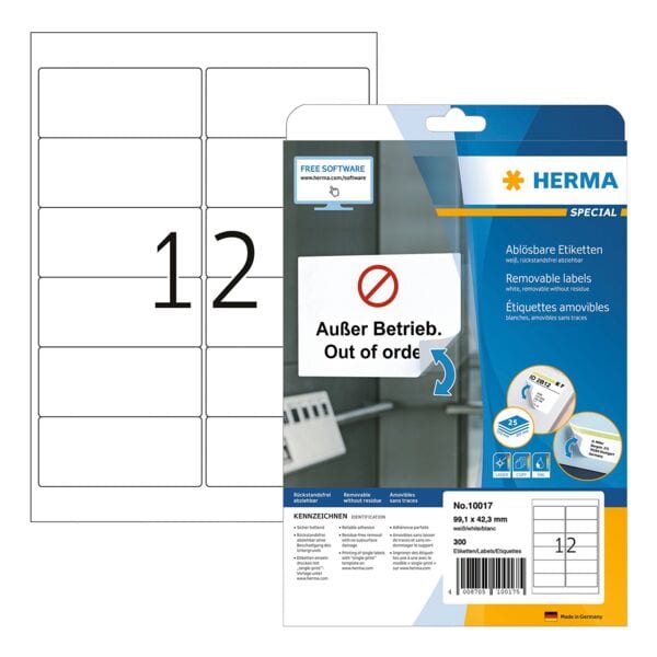 Herma Adressetiketten wiederablösbar weiß 99,1x42,3 mm »10017« 300 Stück Herma Adressetiketten wiederablösbar weiß 99,1x42,3 mm »10017« 300 Stück