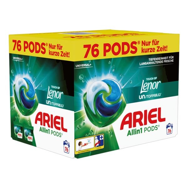 ARIEL Waschmittel Pods All-in-1 Universal+ Touch of Lenor Unstoppables 76 WL (2x 38 Pods)