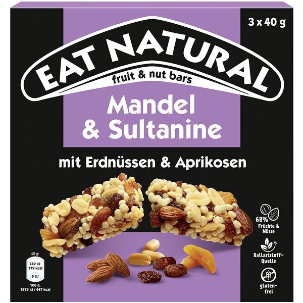 EAT NATURAL 12er-Pack Msliriegel Mandel & Sultanine 3 x 40 g