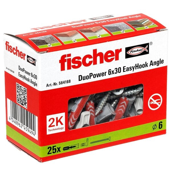 fischer Dübel mit Schrauben »EasyHook Angle - DuoPower 6x30 2K« 25 Stück fischer Dübel mit Schrauben »EasyHook Angle - DuoPower 6x30 2K« 25 Stück