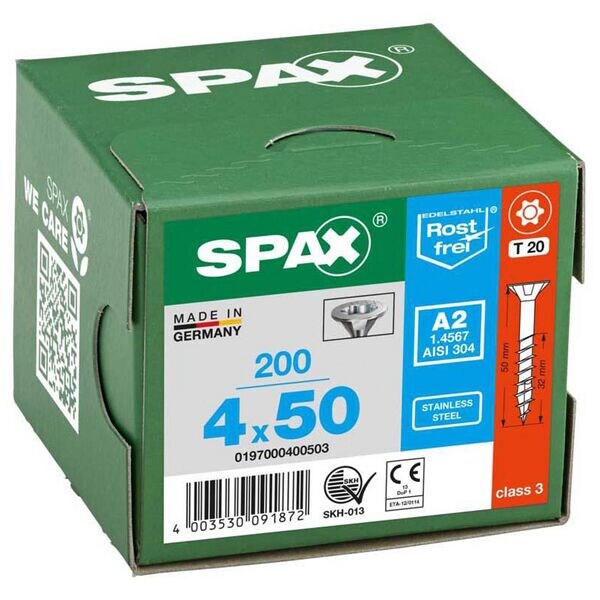 SPAX Universalschrauben T20 Senkkopf Edelstahl A2 4 x 50 mm 200 Stück