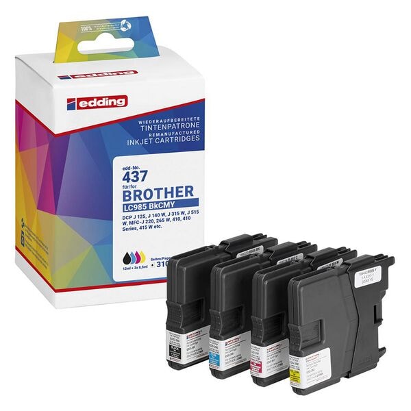 Edding Tintenpatronen-Set ersetzt Brother »LC-985BKCMY« 18-437 schwarz, cyan, magenta, gelb