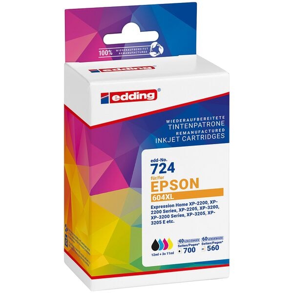 Edding Tintenpatronen-Set ersetzt Epson EDD-724 schwarz, cyan, magenta, gelb