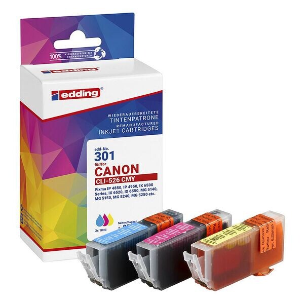 Edding Tintenpatronen-Set ersetzt Canon CLI-526 CMY cyan, magenta, gelb