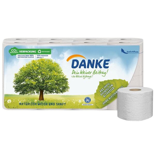 Danke Toilettenpapier 3-lagig, naturwei - 1 Pack = 16 Rollen